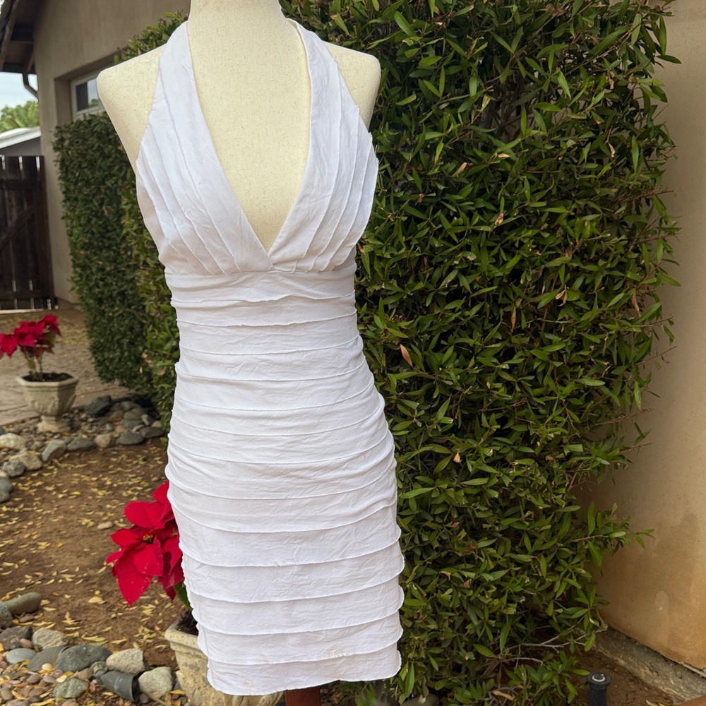 BCBGMaxAzria White Backless Halter Dress